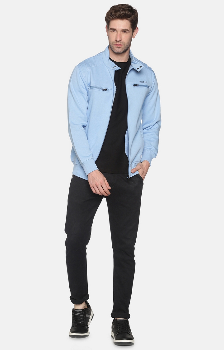 Showoff | SHOWOFF Men Blue Solid Mandarin Collar Full Sleeves Regular Fit Mid Length Sweatshirt 1