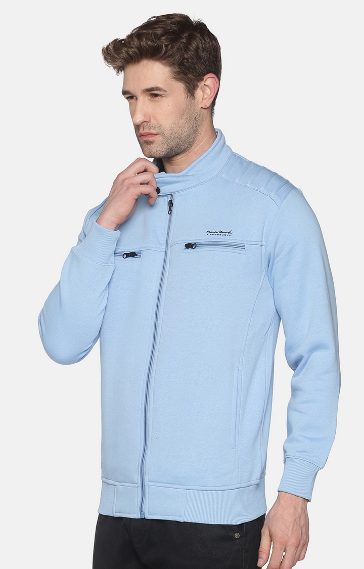 Showoff | SHOWOFF Men Blue Solid Mandarin Collar Full Sleeves Regular Fit Mid Length Sweatshirt 2