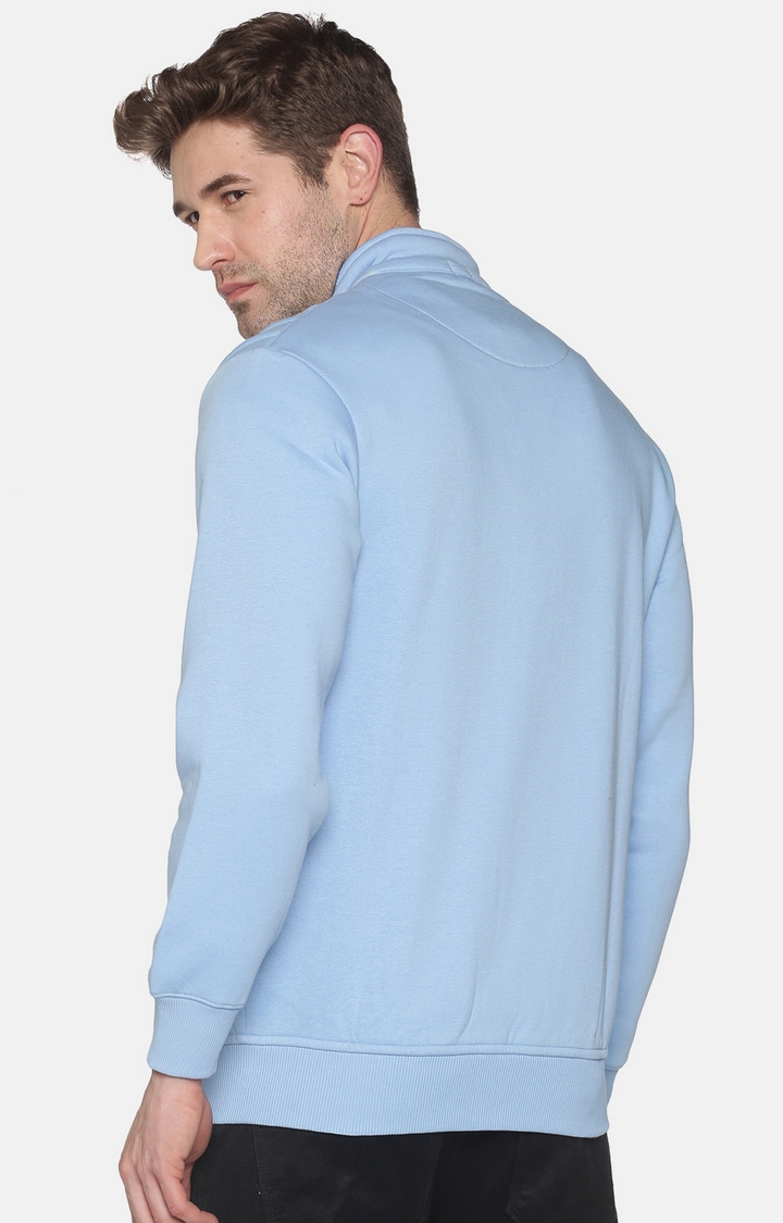 Showoff | SHOWOFF Men Blue Solid Mandarin Collar Full Sleeves Regular Fit Mid Length Sweatshirt 3