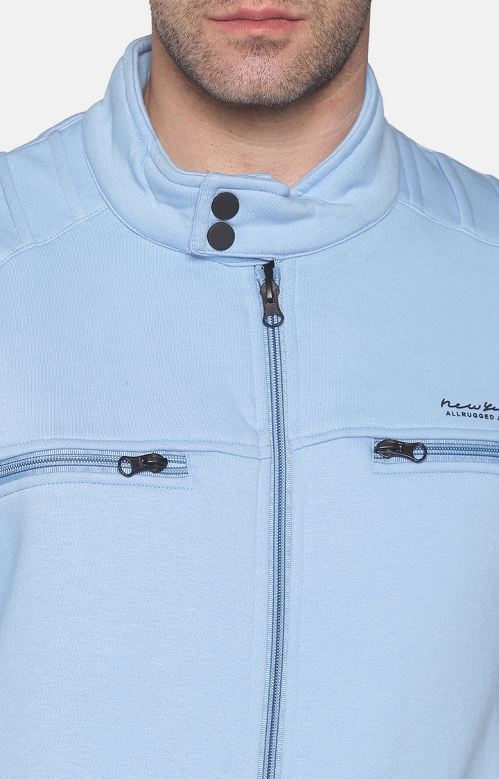 Showoff | SHOWOFF Men Blue Solid Mandarin Collar Full Sleeves Regular Fit Mid Length Sweatshirt 4