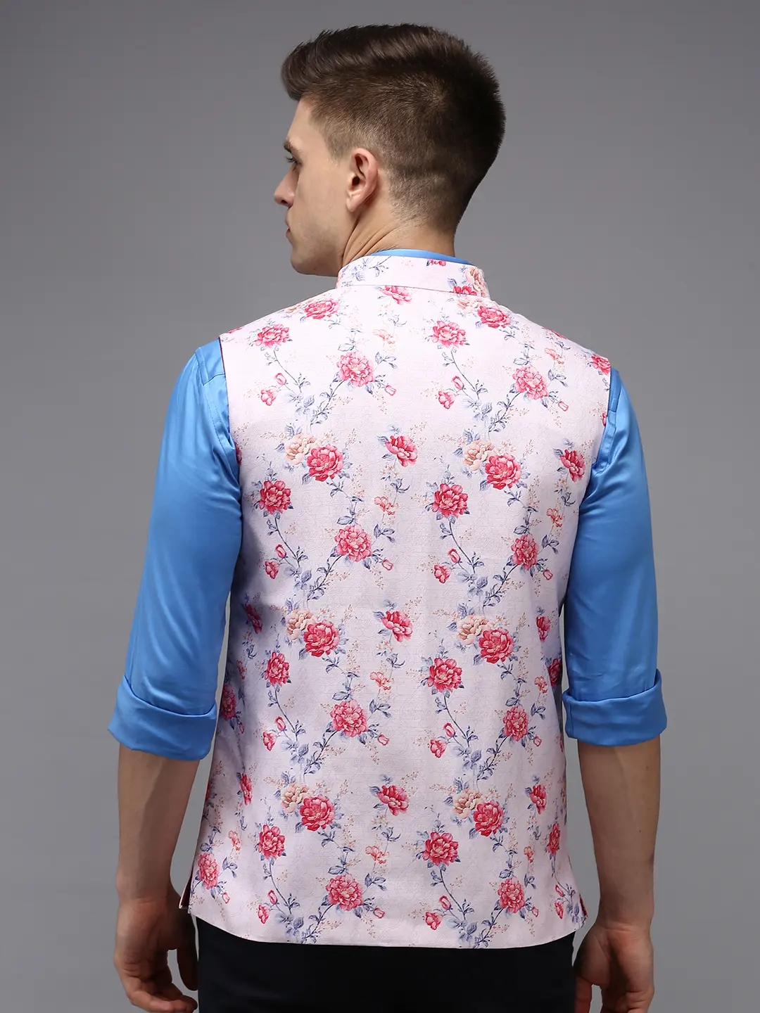 Showoff | SHOWOFF Men Pink Printed Mandarin Collar Sleeveless Nehru Jacket 3