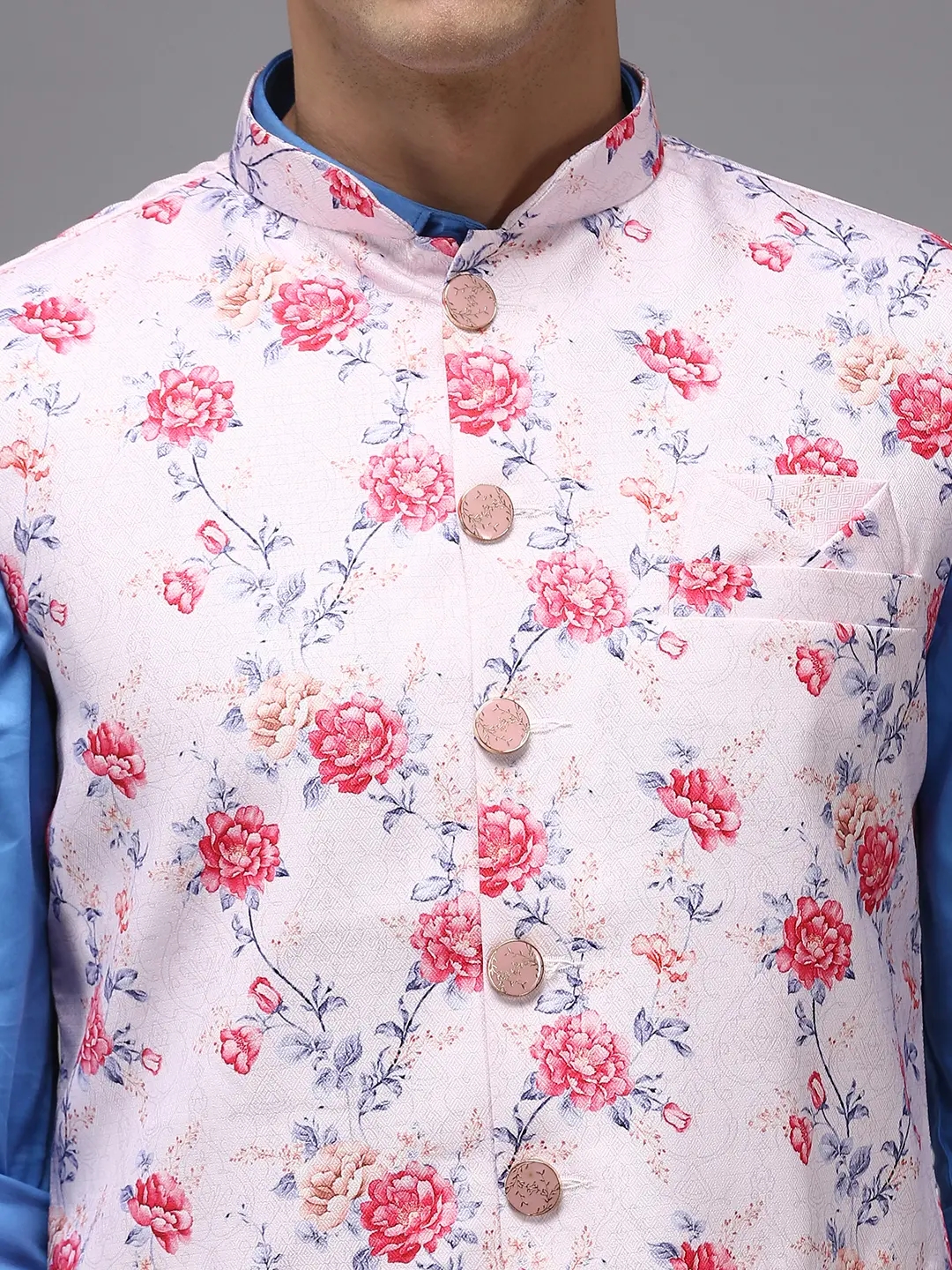 Showoff | SHOWOFF Men Pink Printed Mandarin Collar Sleeveless Nehru Jacket 5