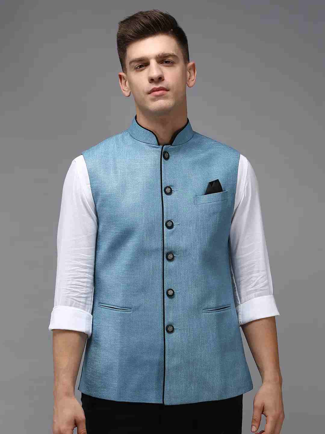 Buy Sky Blue 3-Piece Ethnic Suit for Men by PAUL STREET Online | Ajio.com