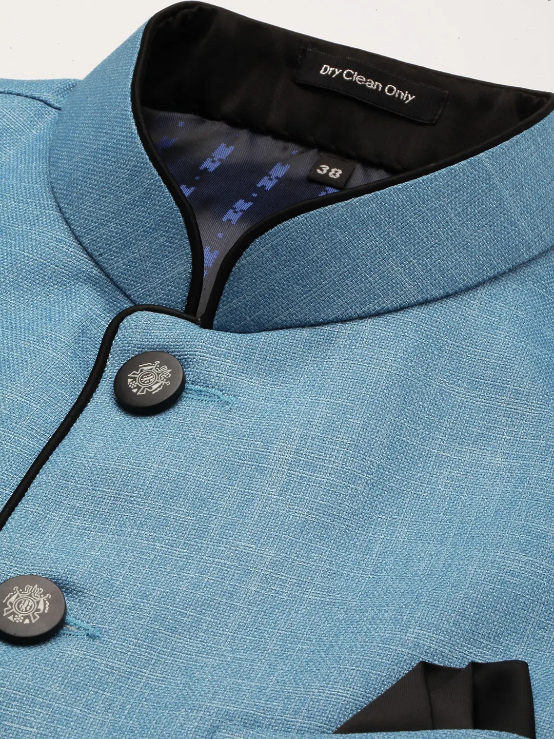 Showoff | SHOWOFF Men Blue Solid Mandarin Collar Sleeveless Nehru Jacket 6