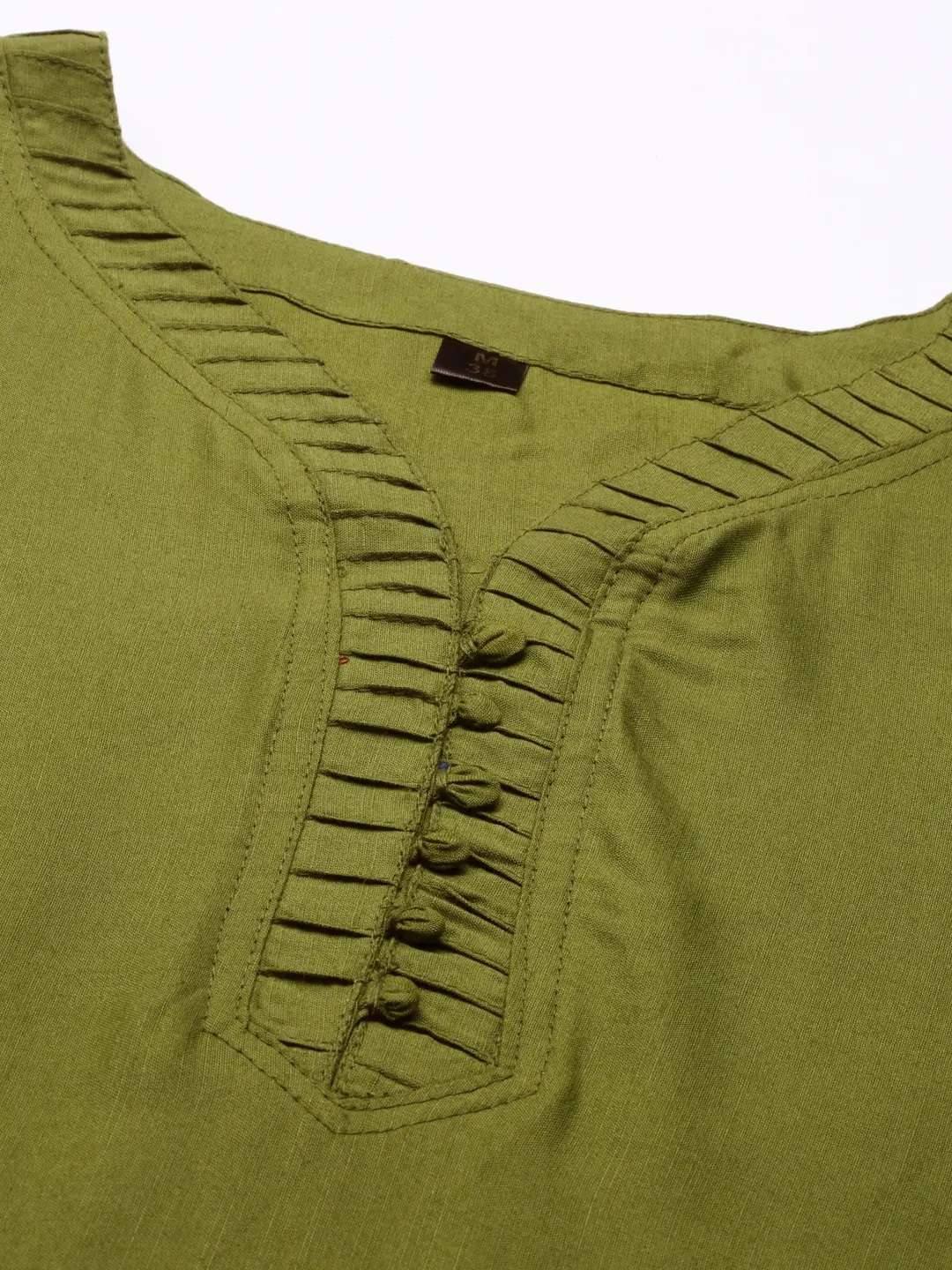 Showoff | SHOWOFF Women's V-Neck Green Solid Straight Three-Quarter Sleeves Kurti 1