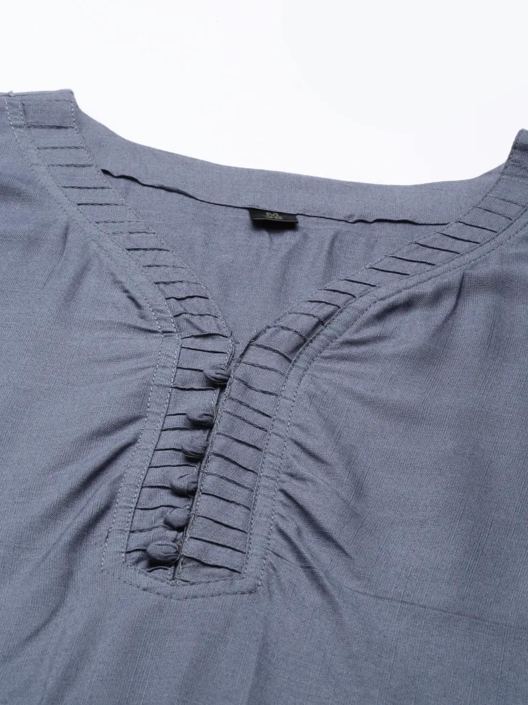 Showoff | SHOWOFF Women Grey Solid V Neck Three-Quarter Sleeves Straight Kurti 1