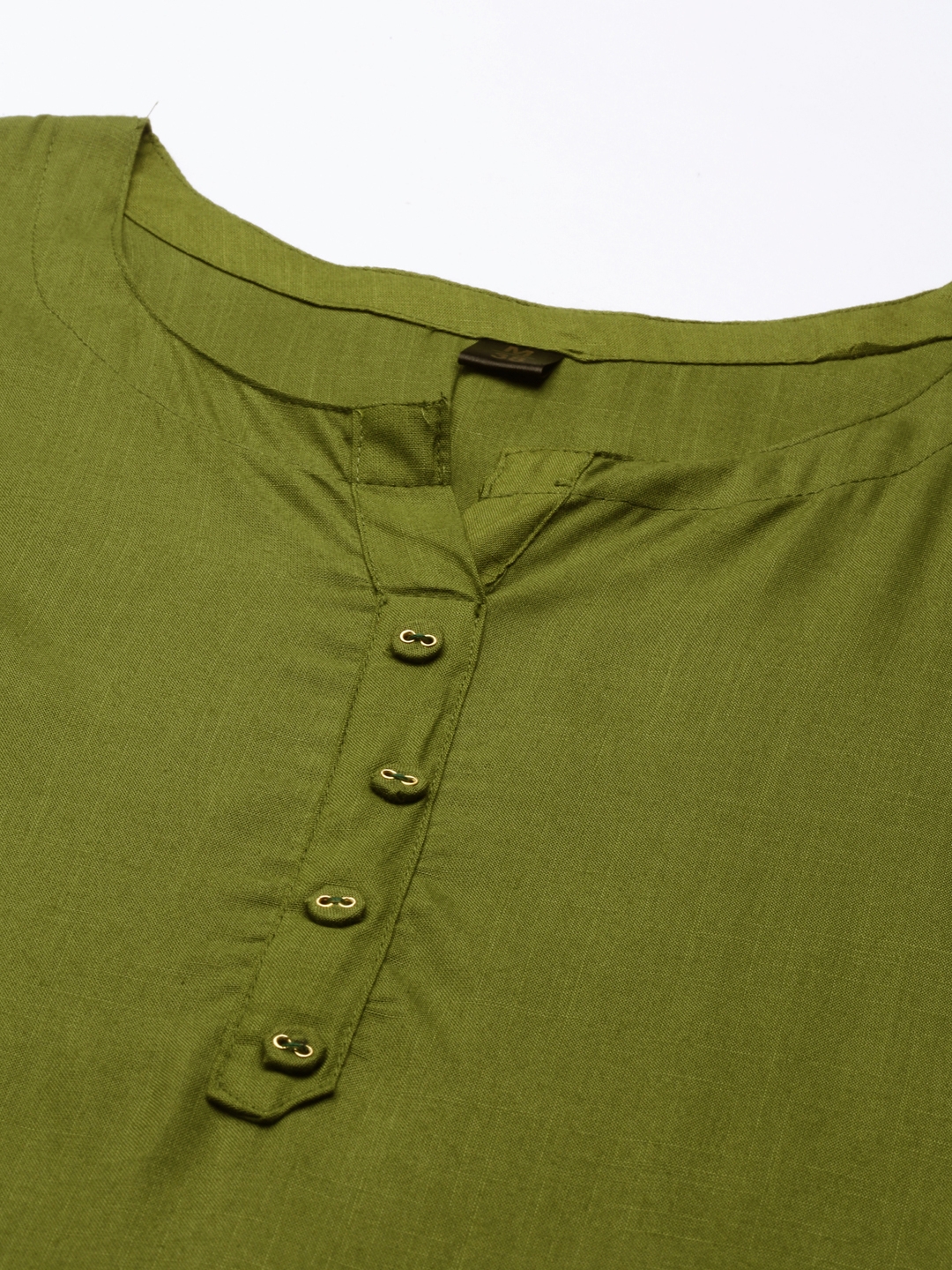 Showoff | SHOWOFF Women Green Solid Round Neck Three-Quarter Sleeves Straight Kurti 1