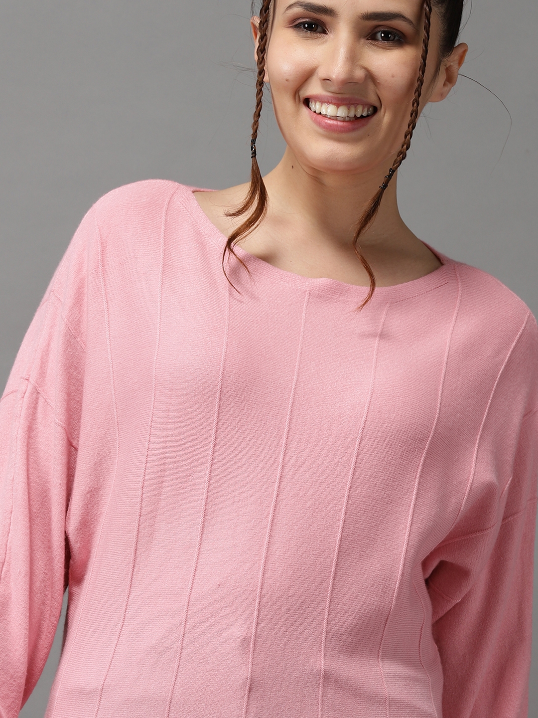 Showoff | SHOWOFF Women Pink Solid Hooded Full Sleeves Pullover Sweater 4