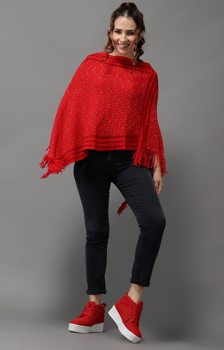 Womens red poncho sweater online