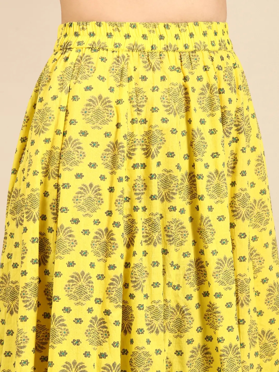 Showoff | SHOWOFF Women Yellow Printed  V Neck Three-Quarter Sleeves Knee length Anarkali Kurta Set 7