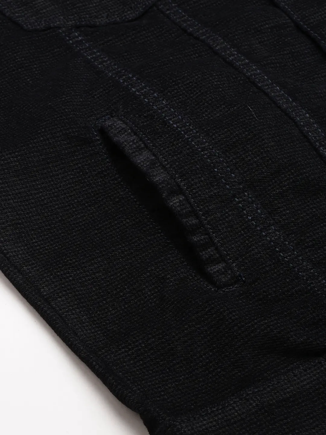 Showoff | SHOWOFF Men Navy Blue Self Design Spread Collar Full Sleeves Open Front Jacket 6