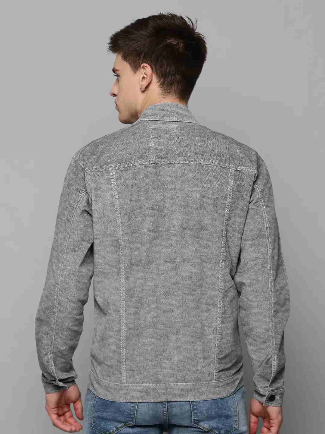 SHOWOFF Men Grey Self Design Spread Collar Full Sleeves Open Front Jacket