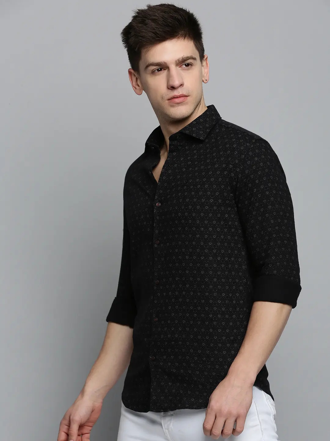 Showoff | SHOWOFF Men Black Printed Spread Collar Full Sleeves Casual Shirt 2