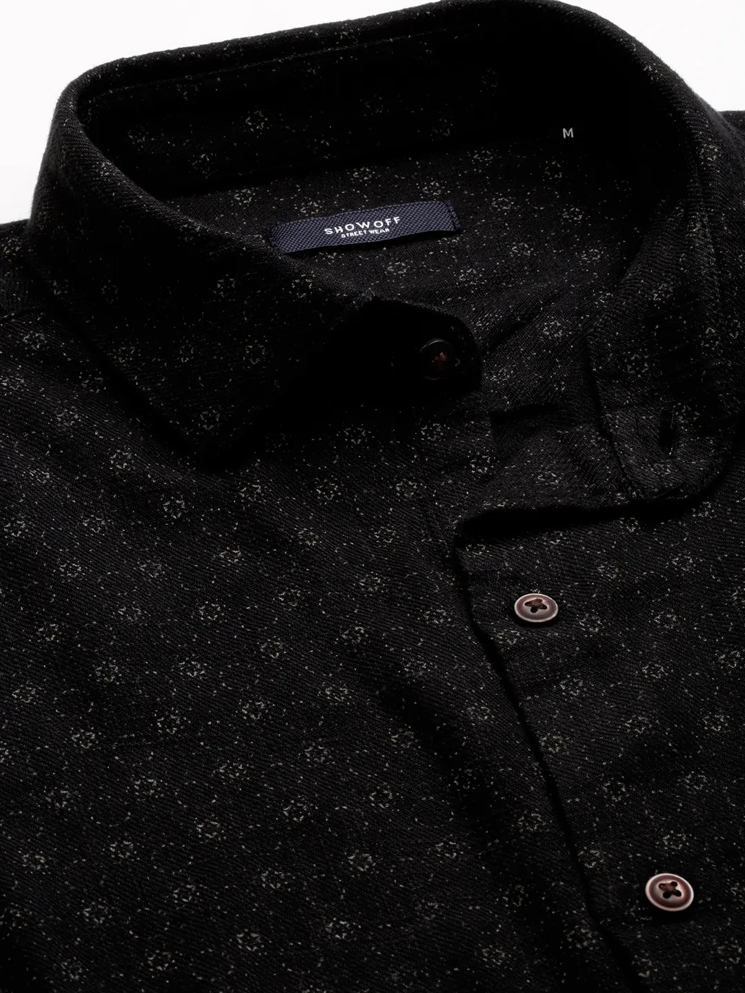 Showoff | SHOWOFF Men Black Printed Spread Collar Full Sleeves Casual Shirt 5