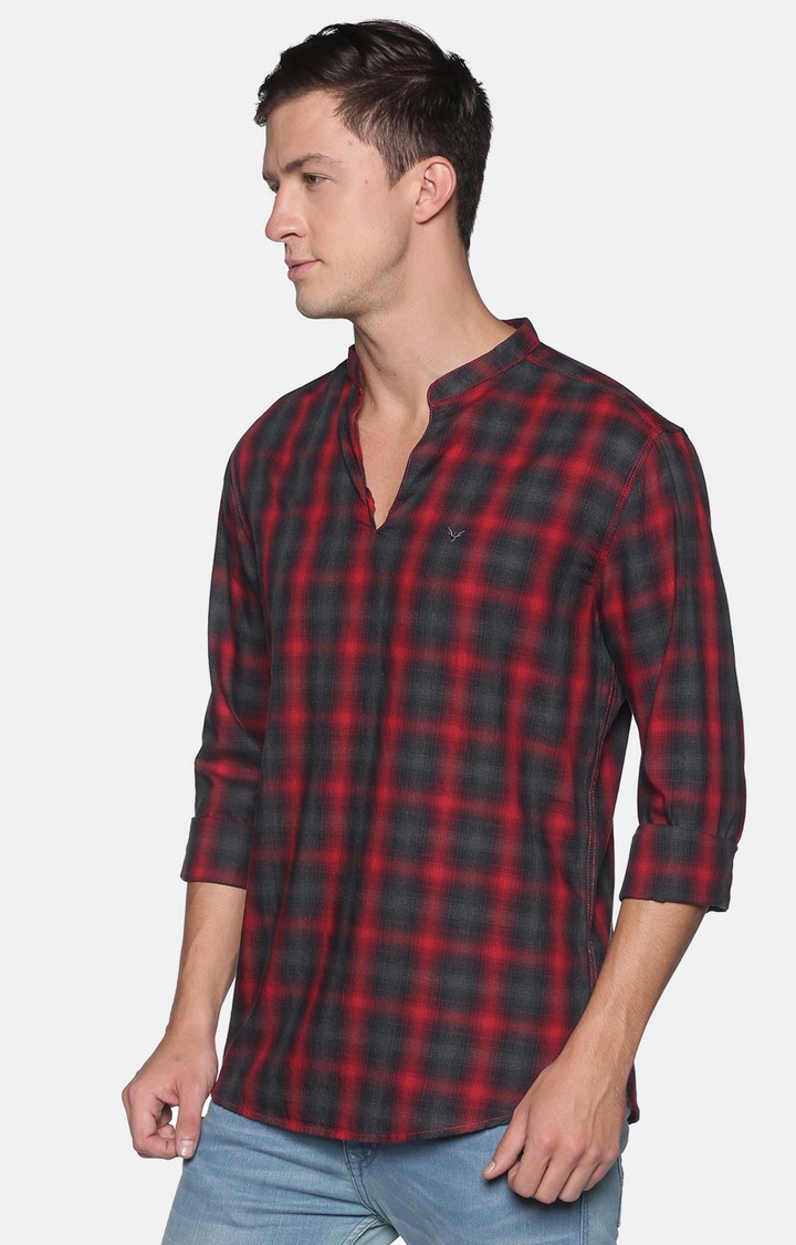 SHOWOFF Men's  Red Printed Slim Fit Kurta