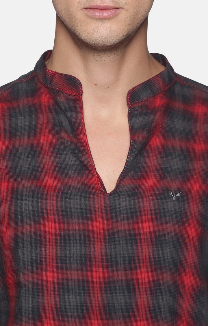 SHOWOFF Men's  Red Printed Slim Fit Kurta