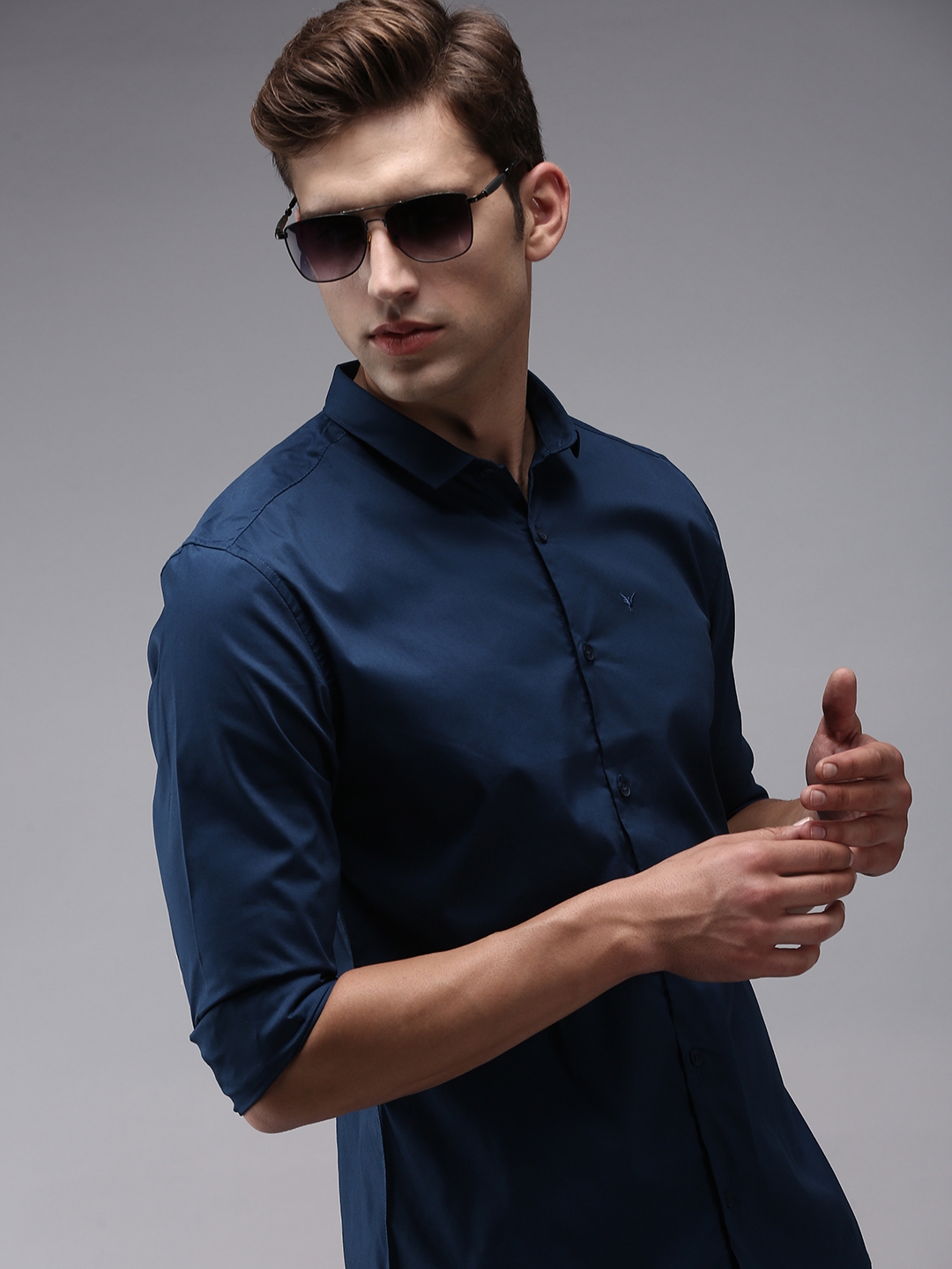 Showoff | SHOWOFF Men Teal Solid Spread Collar Full Sleeves Casual Shirt 0