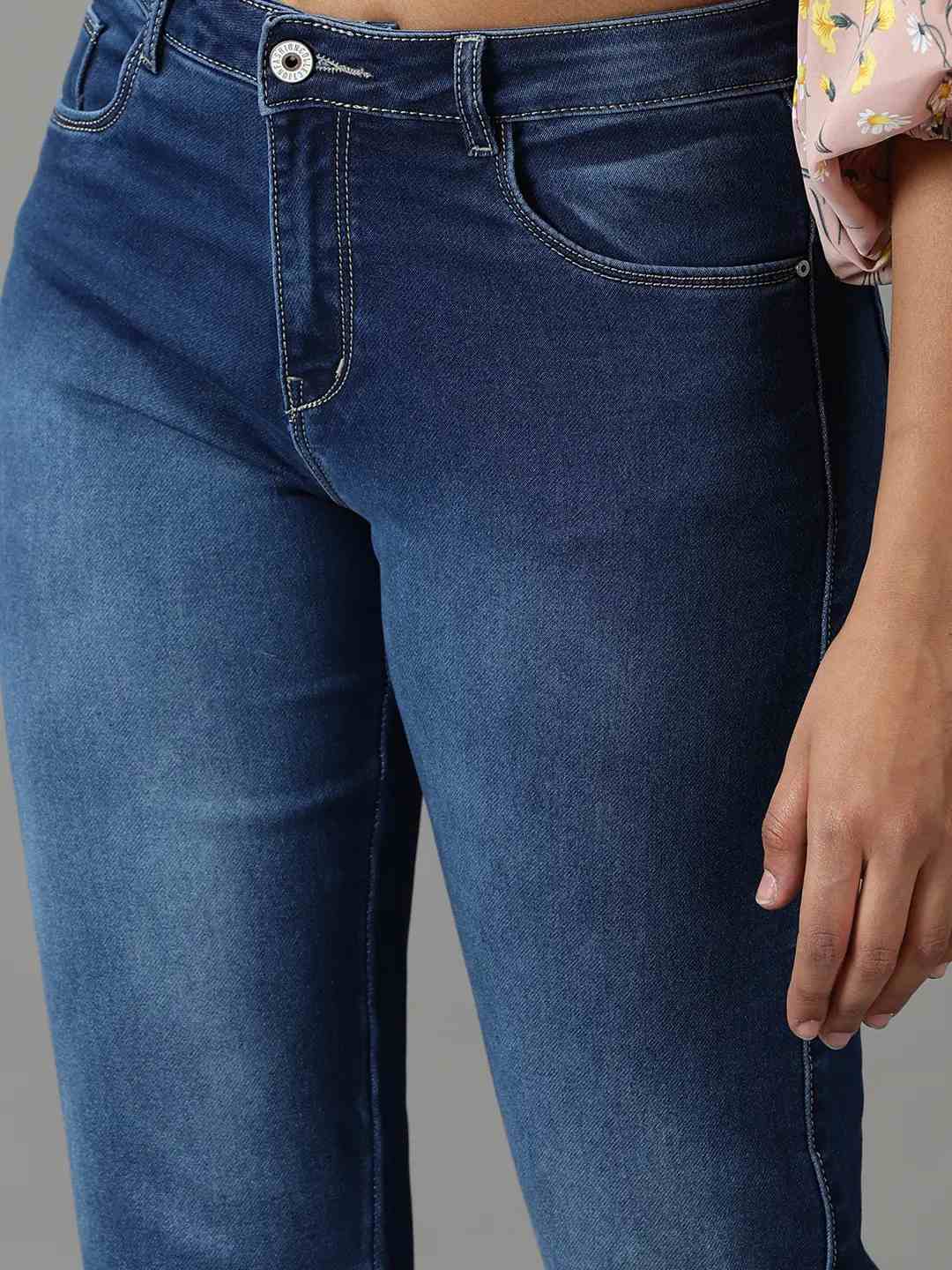 SHOWOFF Women Navy Blue Solid Boyfriend Fit Jeans
