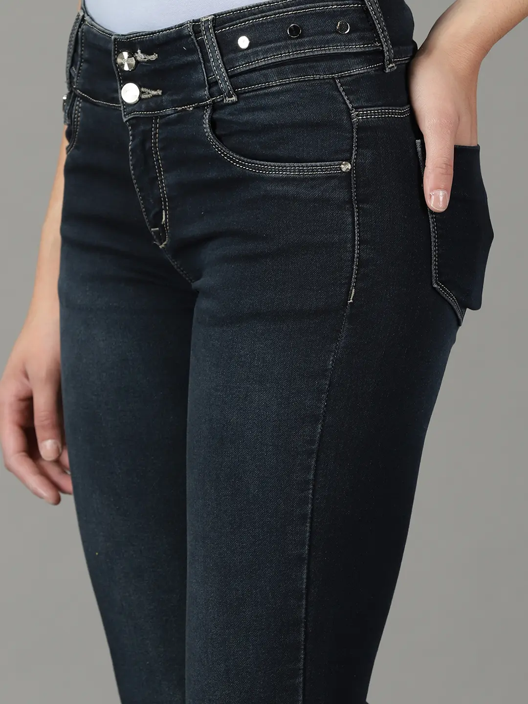 SHOWOFF Women Navy Blue Solid  Regular Fit Jeans