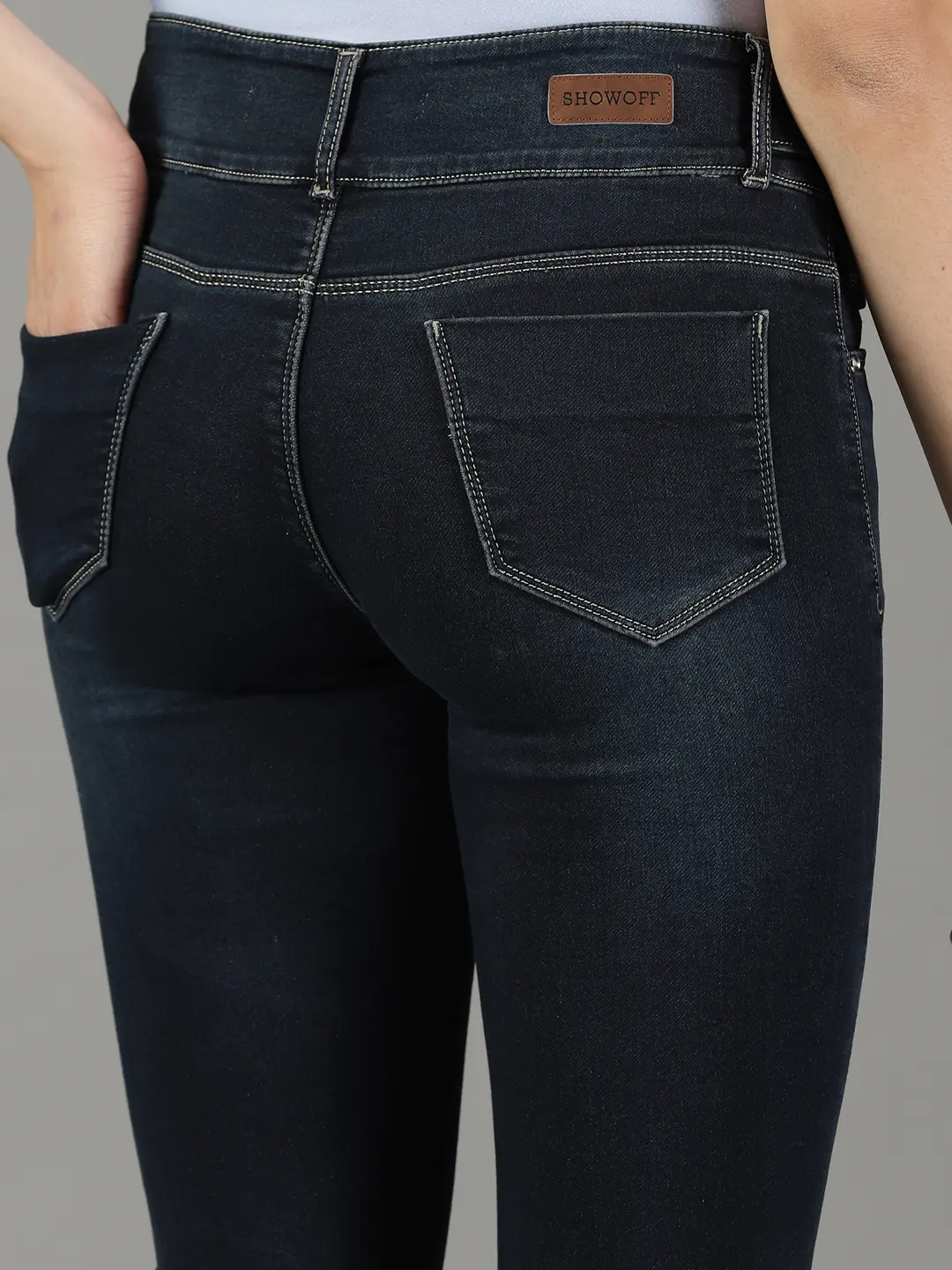 SHOWOFF Women Navy Blue Solid  Regular Fit Jeans