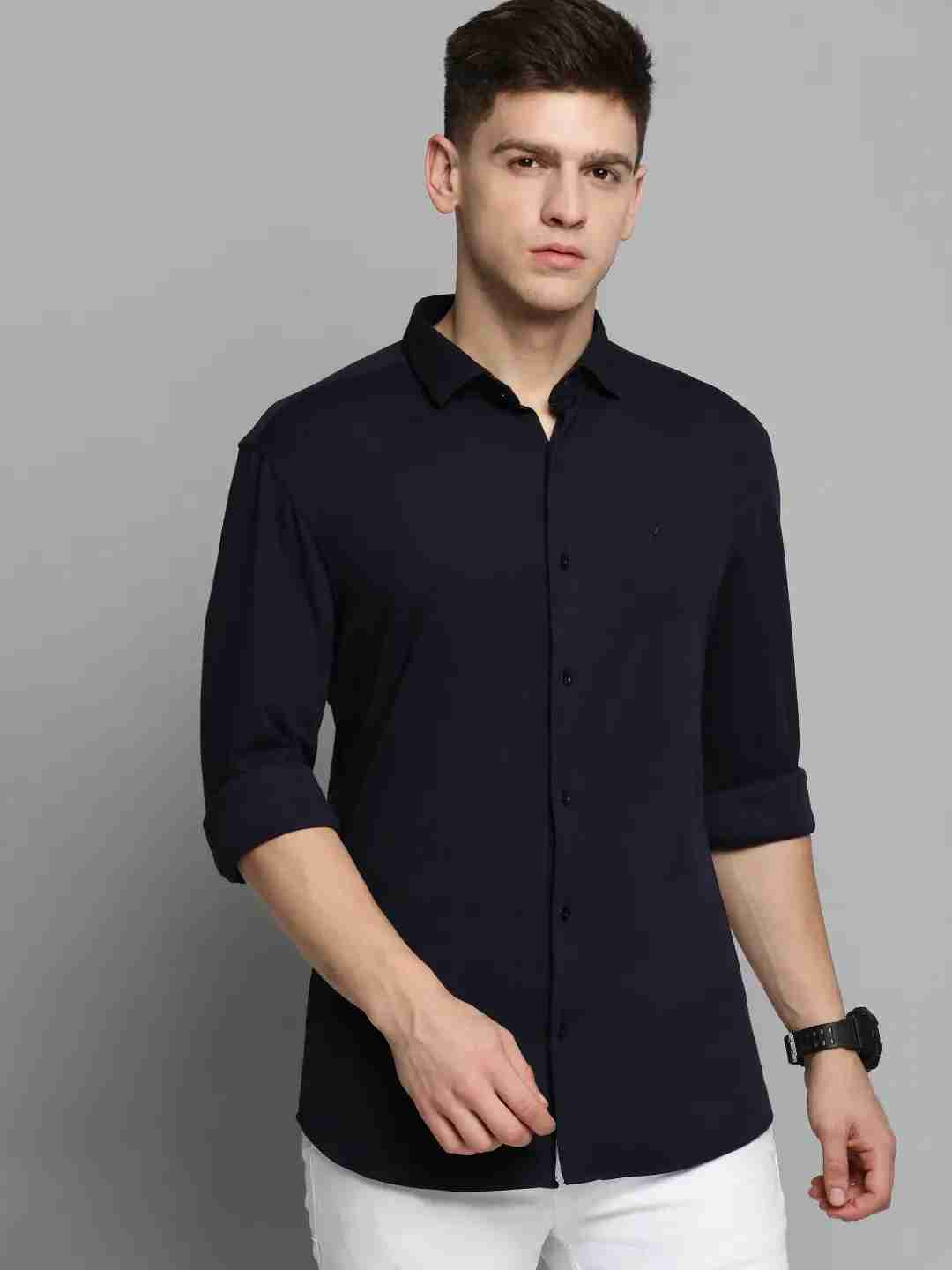 SHOWOFF Men Navy Blue Solid Spread Collar Full Sleeves Casual Shirt
