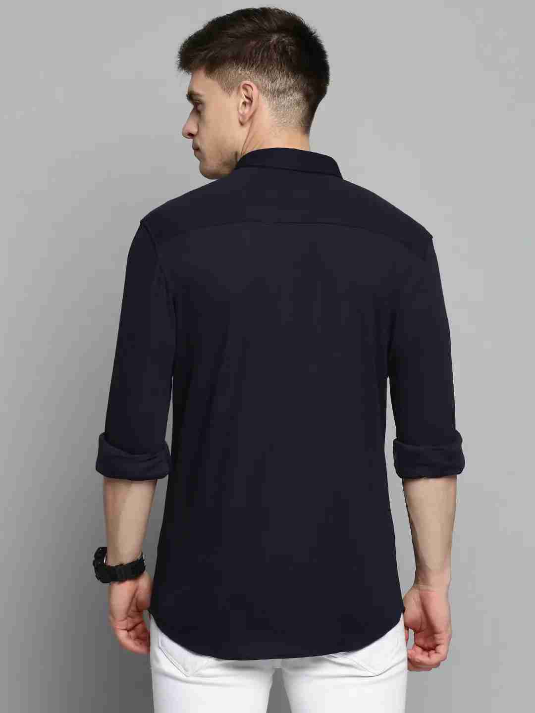 SHOWOFF Men Navy Blue Solid Spread Collar Full Sleeves Casual Shirt