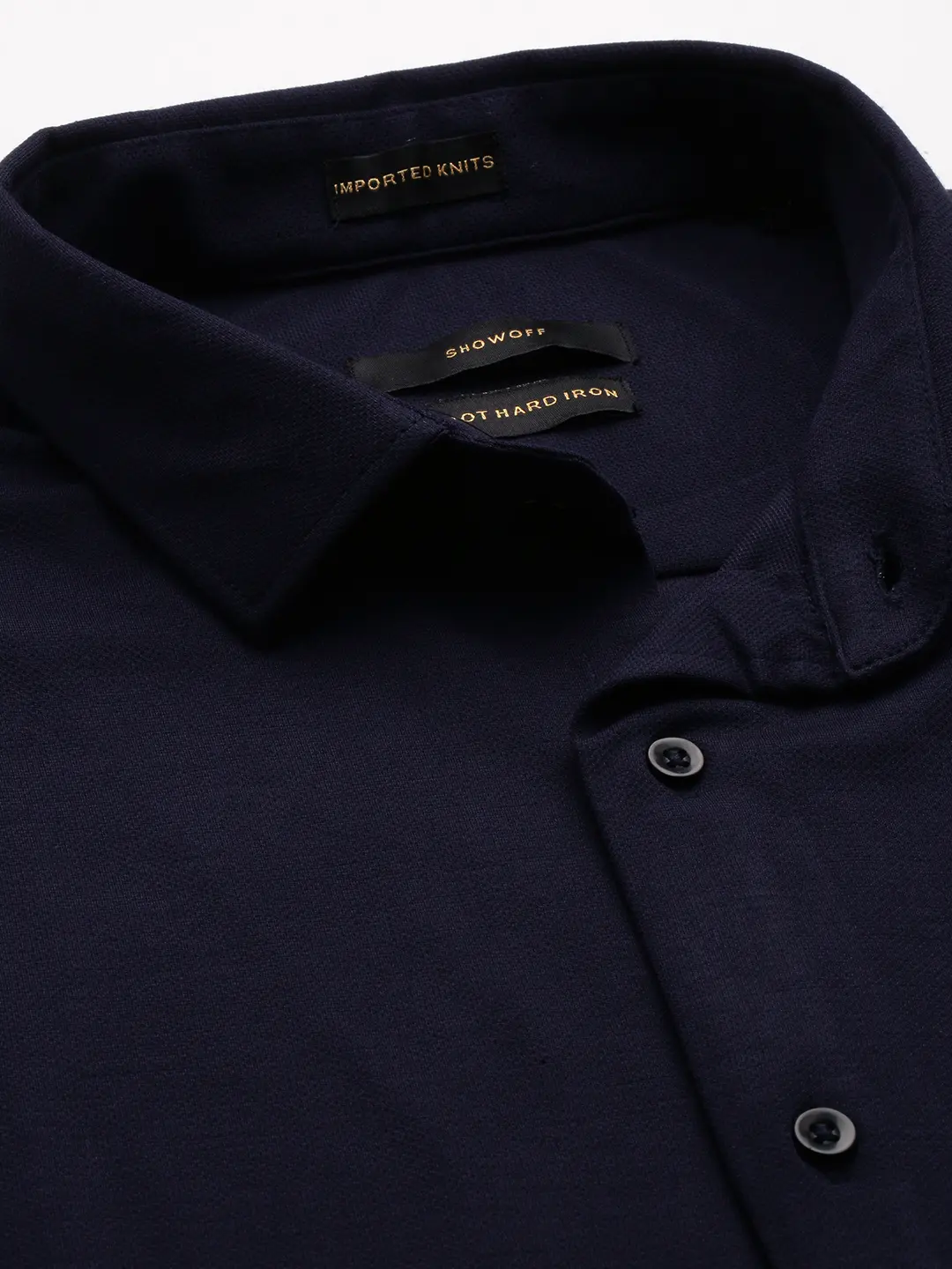 SHOWOFF Men Navy Blue Solid Spread Collar Full Sleeves Casual Shirt