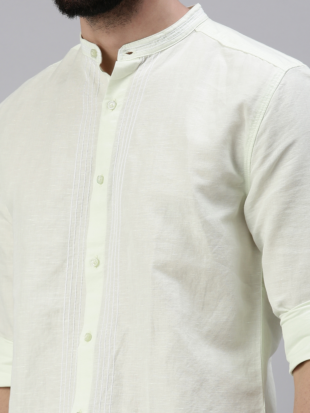 Showoff | SHOWOFF Men Green Solid Mandarin Collar Full Sleeves Casual Shirt 5