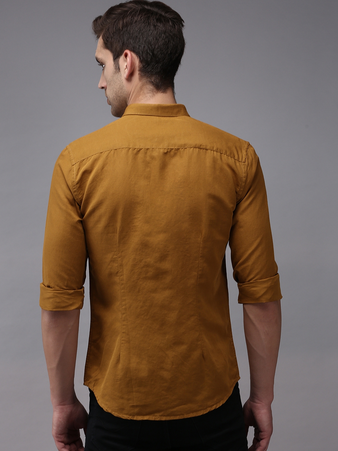 Showoff | SHOWOFF Men Bronze Solid Spread Collar Full Sleeves Casual Shirt 3
