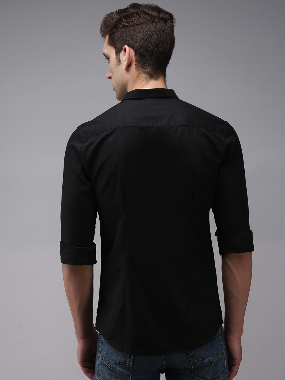 Showoff | SHOWOFF Men Black Solid Spread Collar Full Sleeves Casual Shirt 3