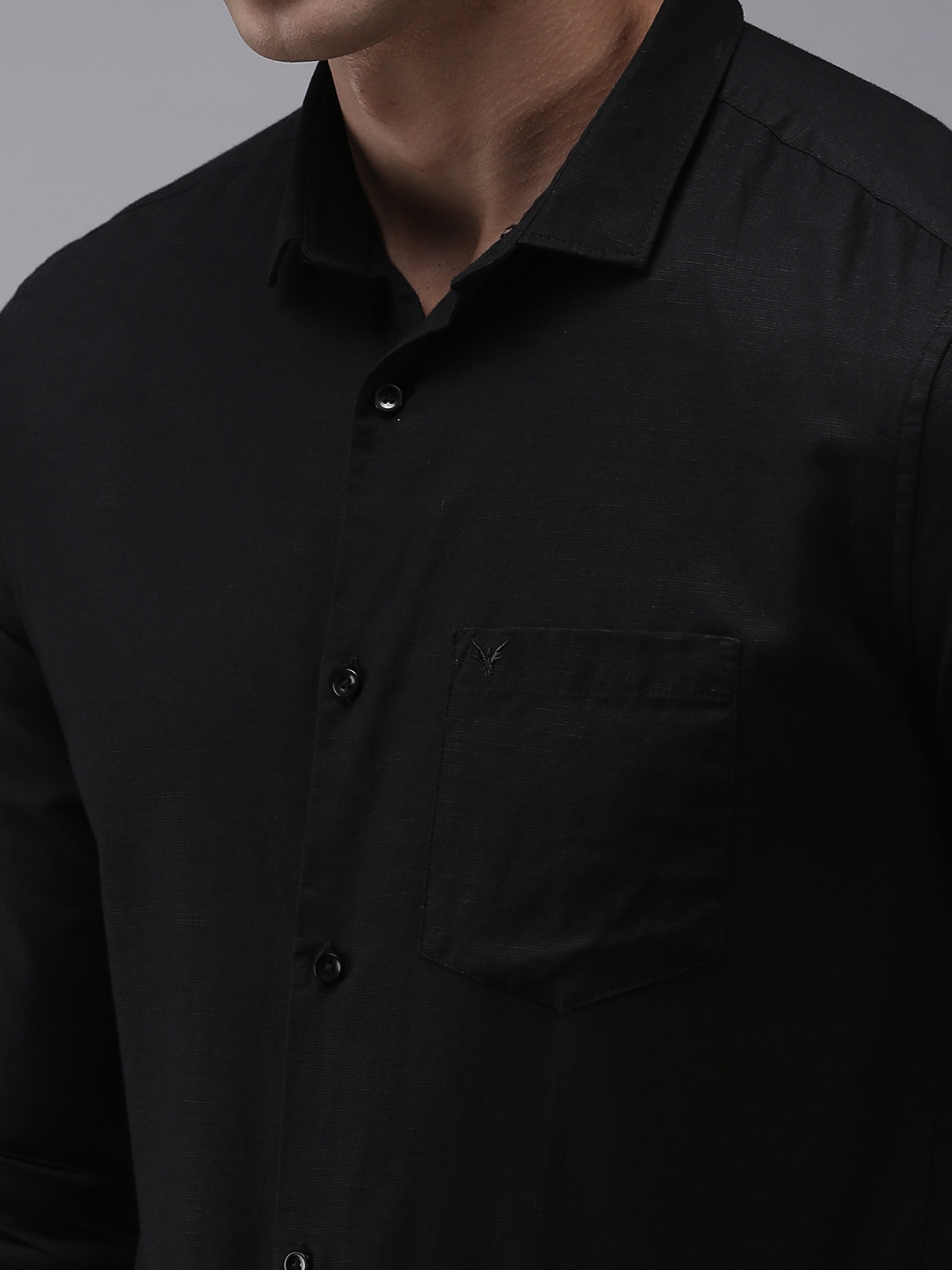 Showoff | SHOWOFF Men Black Solid Spread Collar Full Sleeves Casual Shirt 5