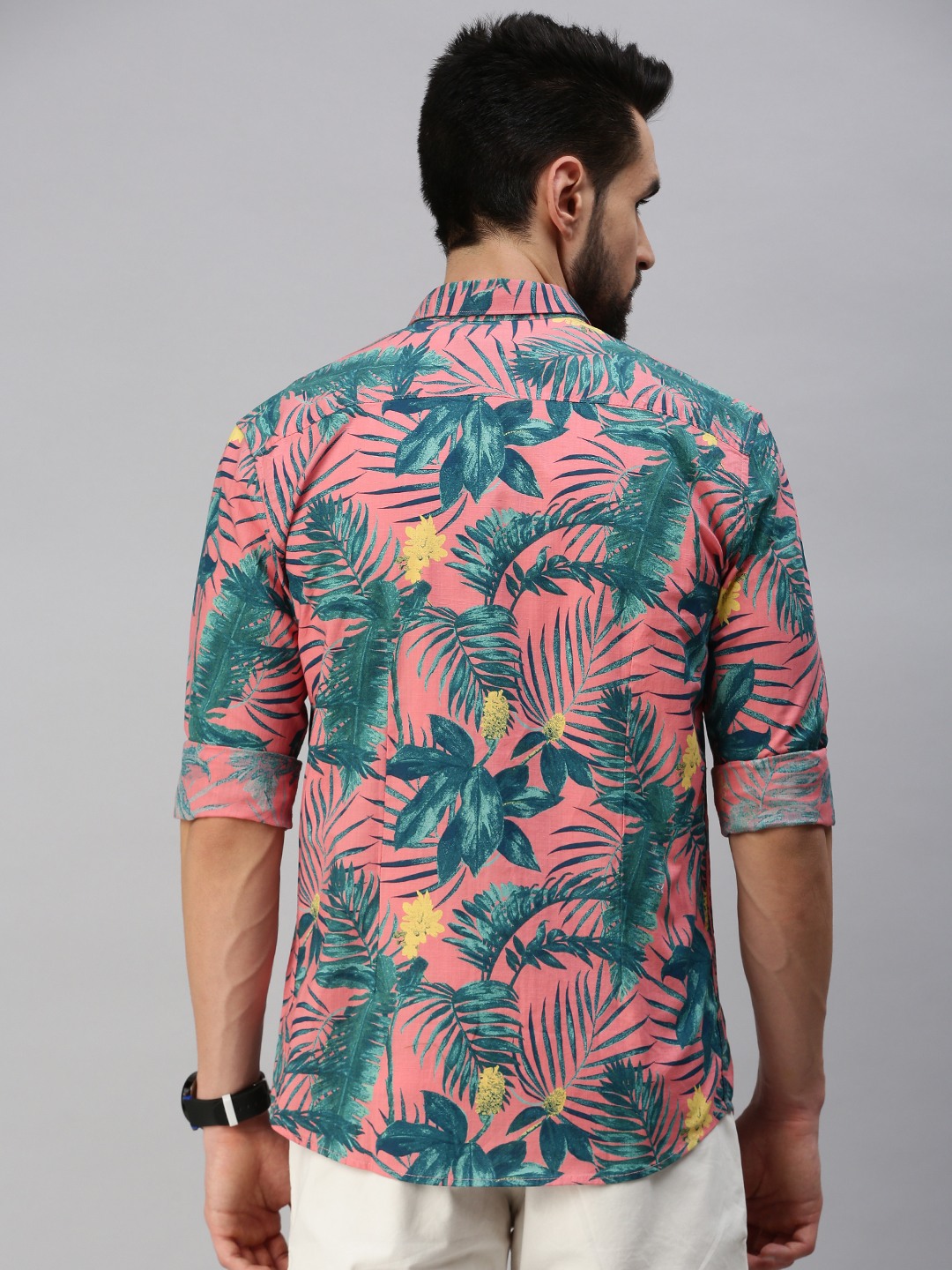 SHOWOFF Men Pink Printed Slim Collar Full Sleeves Casual Shirt