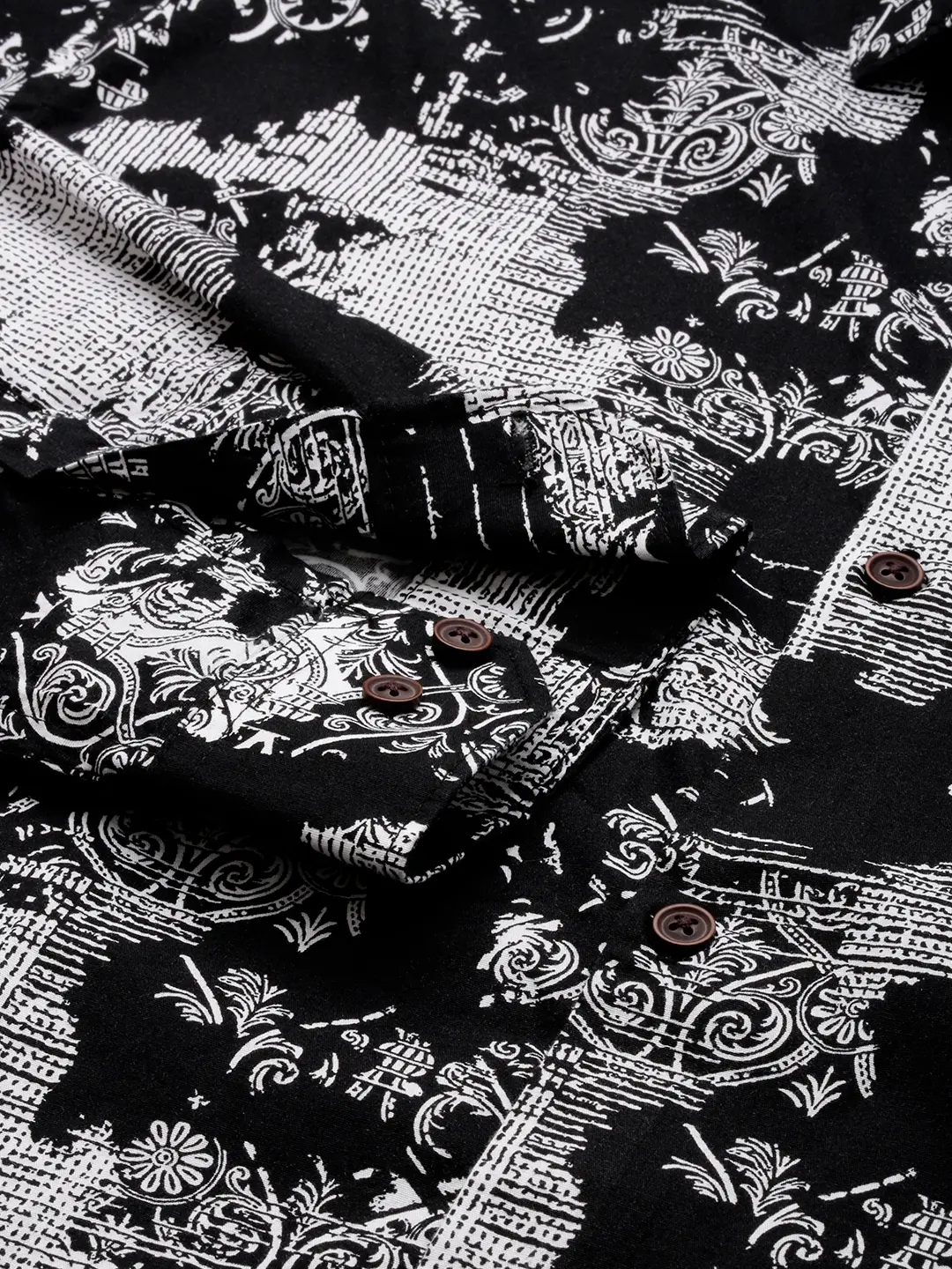 Showoff | SHOWOFF Men Black Printed Spread Collar Full Sleeves Casual Shirt 6