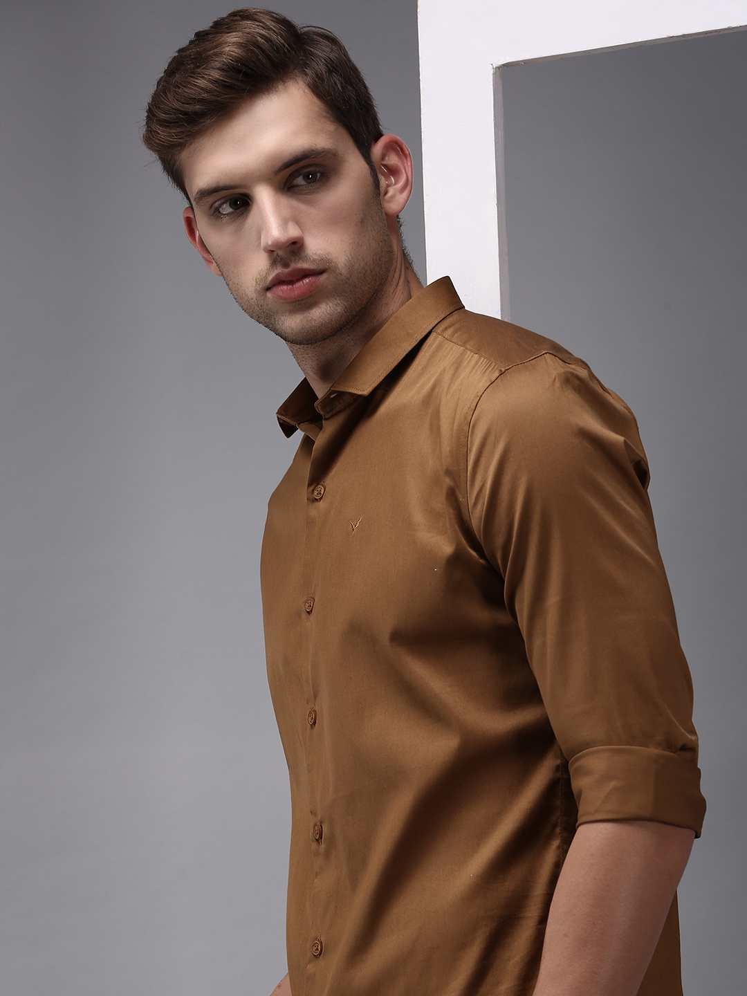 Showoff | SHOWOFF Men Brown Solid Spread Collar Full Sleeves Casual Shirt 0