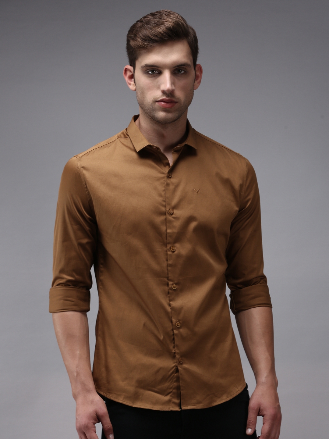 Showoff | SHOWOFF Men Brown Solid Spread Collar Full Sleeves Casual Shirt 1