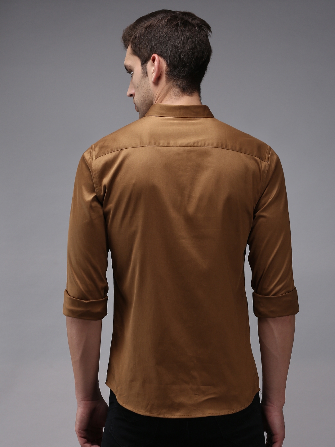 Showoff | SHOWOFF Men Brown Solid Spread Collar Full Sleeves Casual Shirt 3