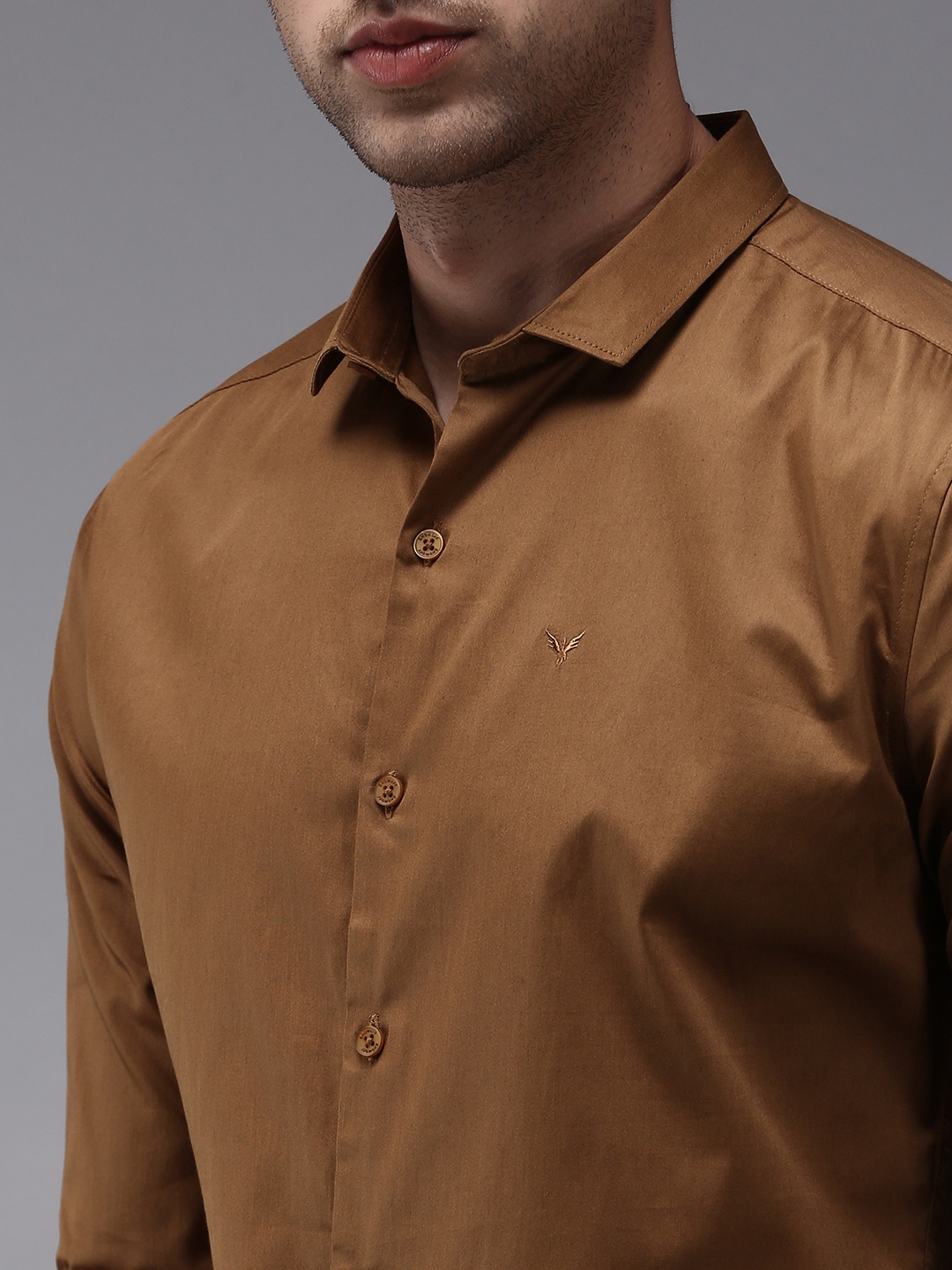 Showoff | SHOWOFF Men Brown Solid Spread Collar Full Sleeves Casual Shirt 5