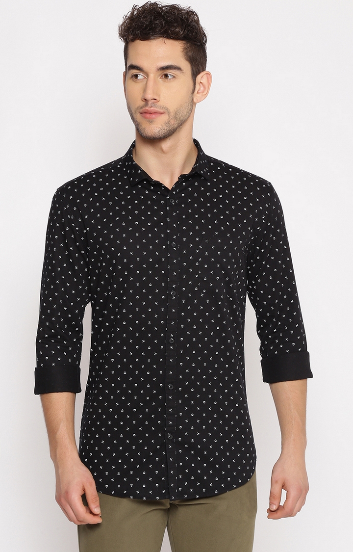 Showoff | SHOWOFF Men Black Printed Classic Collar Full Sleeves Slim Fit Casual Shirt 0