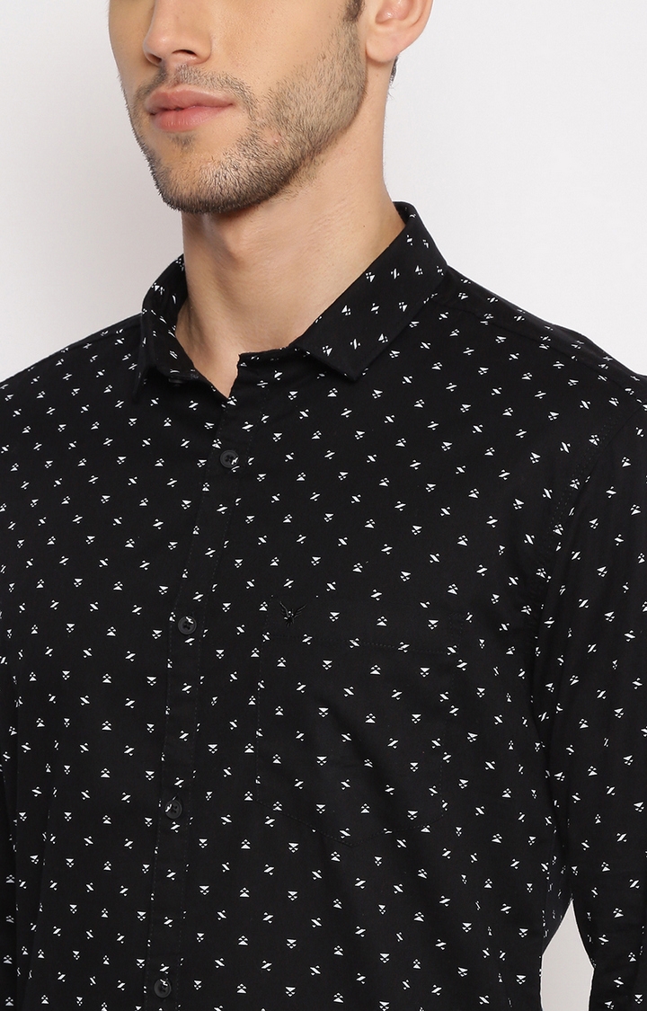 Showoff | SHOWOFF Men Black Printed Classic Collar Full Sleeves Slim Fit Casual Shirt 4