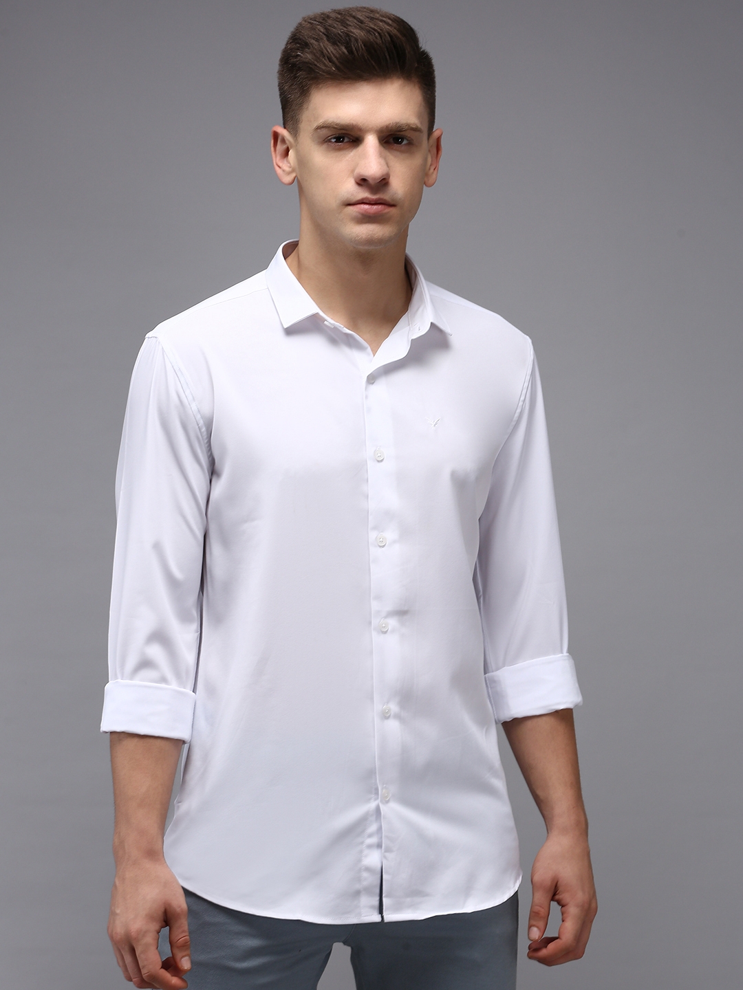 Showoff | SHOWOFF Men White Solid Spread Collar Full Sleeves Casual Shirt 0