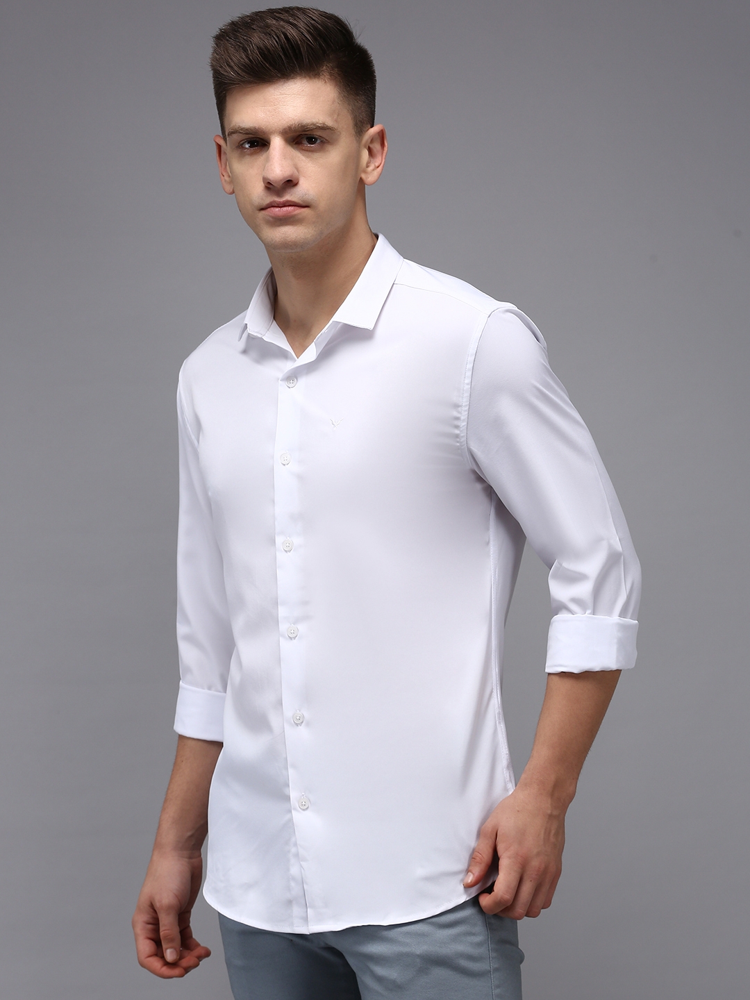 Showoff | SHOWOFF Men White Solid Spread Collar Full Sleeves Casual Shirt 1