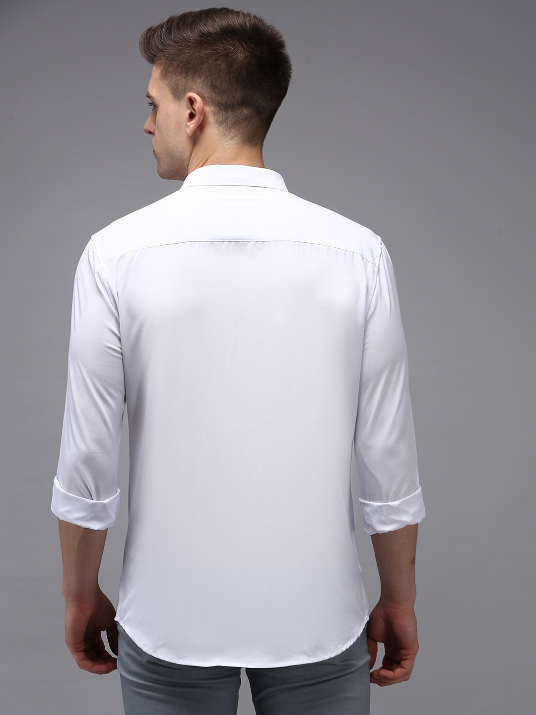 Showoff | SHOWOFF Men White Solid Spread Collar Full Sleeves Casual Shirt 2
