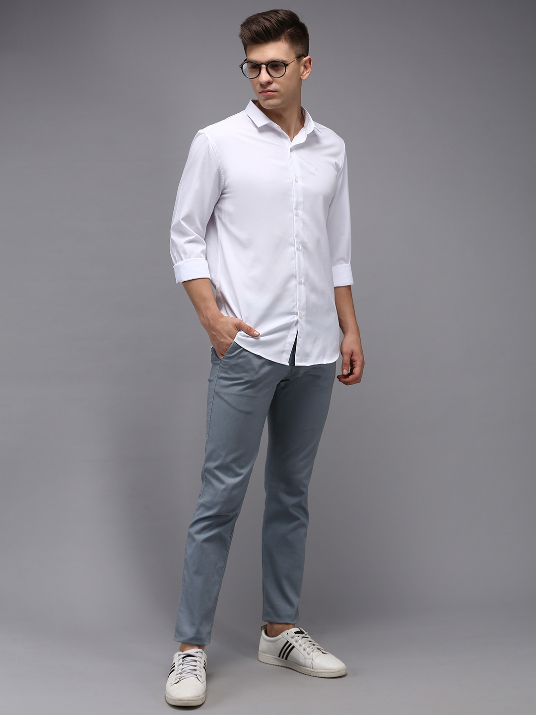 Showoff | SHOWOFF Men White Solid Spread Collar Full Sleeves Casual Shirt 3