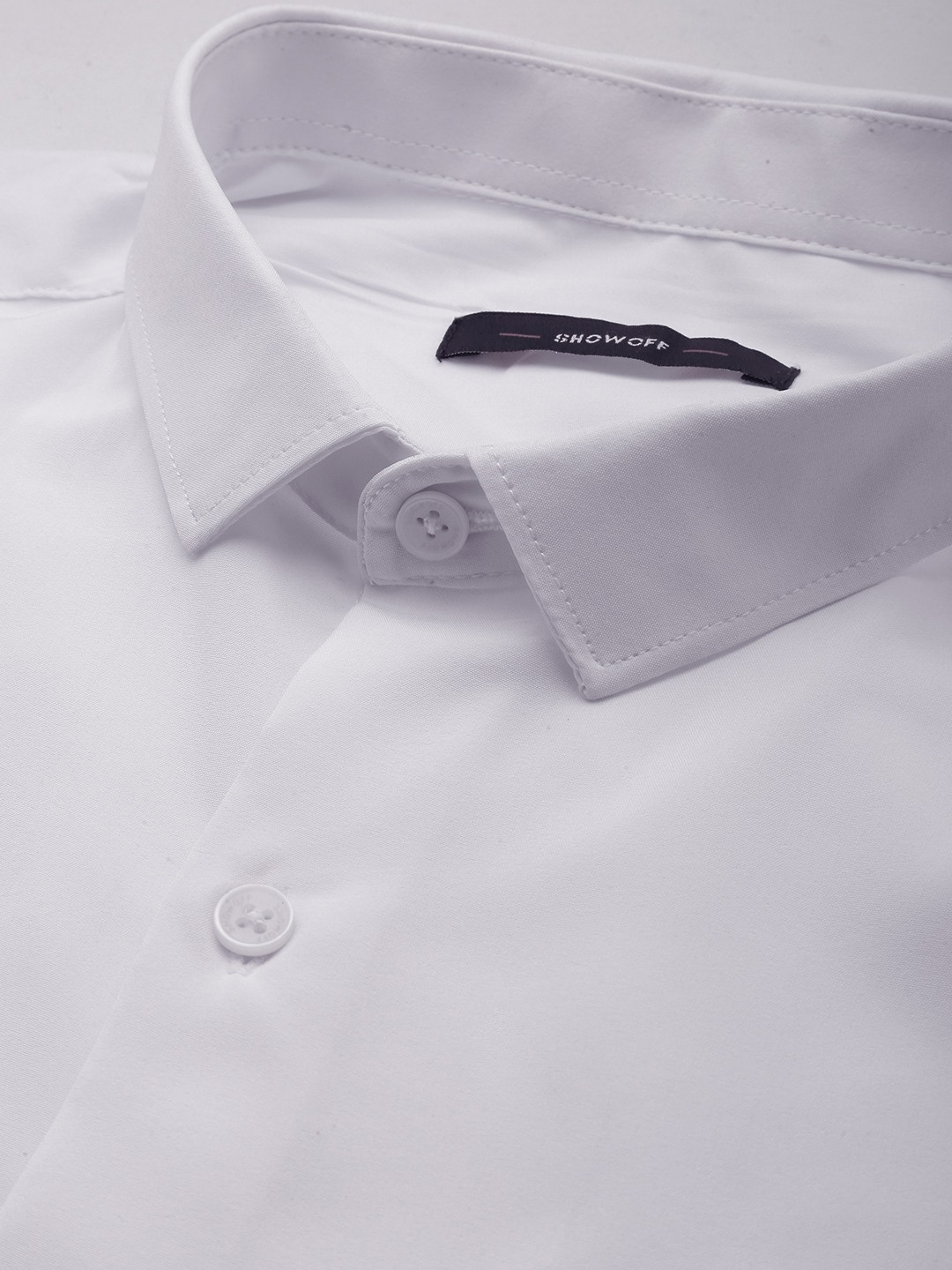 Showoff | SHOWOFF Men White Solid Spread Collar Full Sleeves Casual Shirt 5