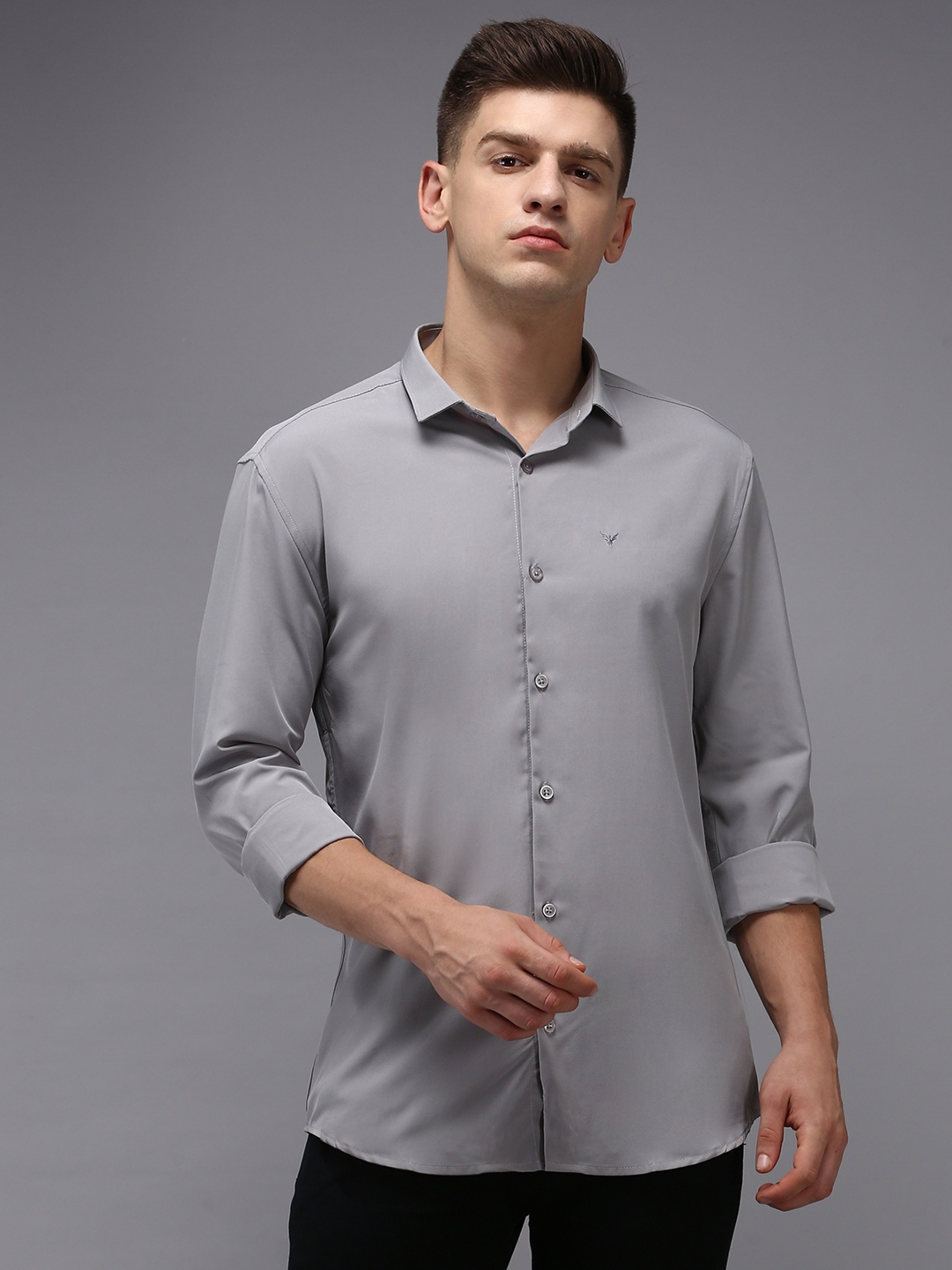 Showoff | SHOWOFF Men Grey Solid Spread Collar Full Sleeves Casual Shirt 0
