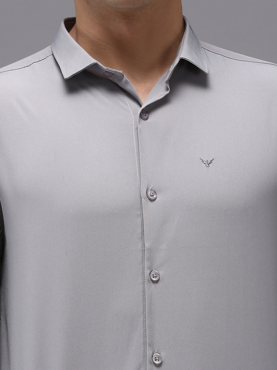Showoff | SHOWOFF Men Grey Solid Spread Collar Full Sleeves Casual Shirt 4