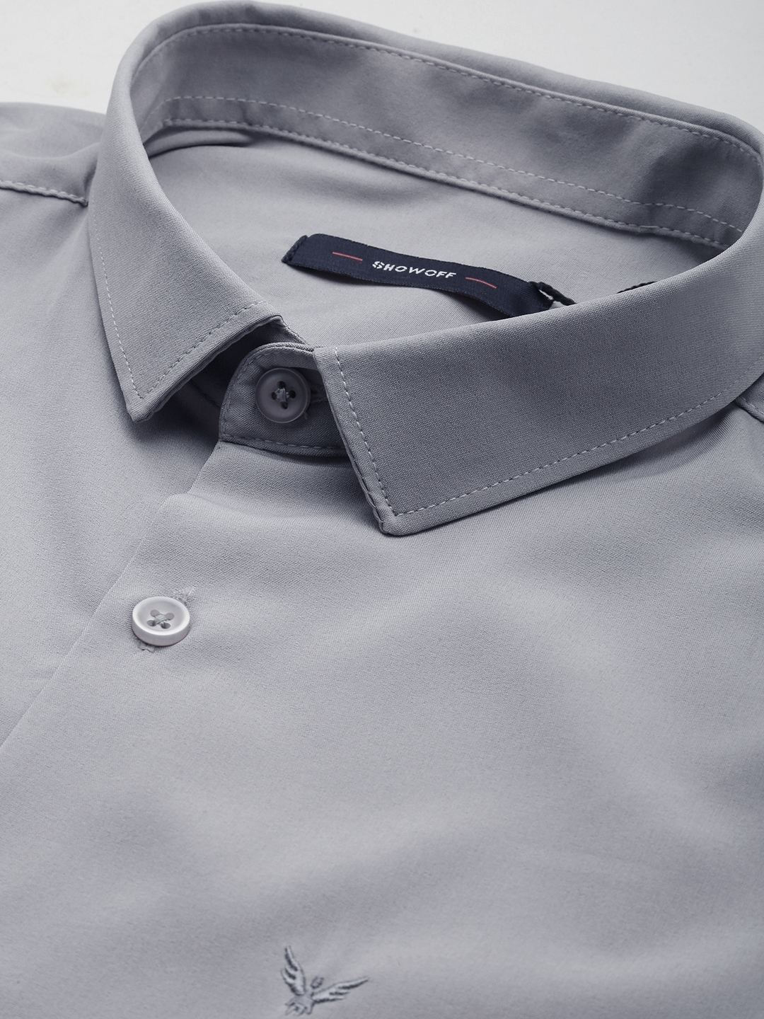 Showoff | SHOWOFF Men Grey Solid Spread Collar Full Sleeves Casual Shirt 5