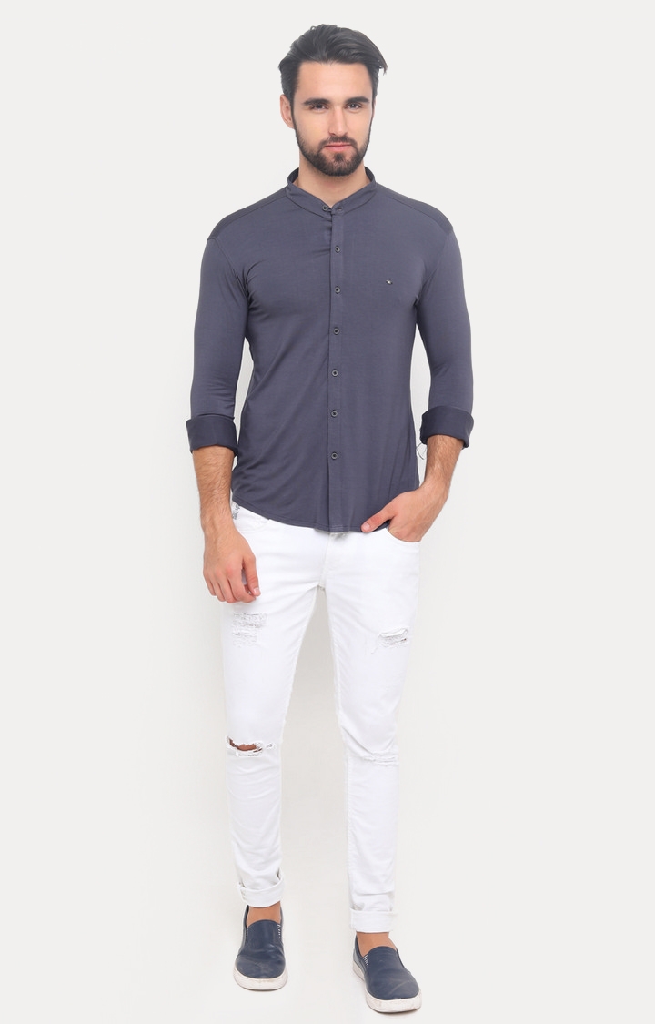 Showoff | SHOWOFF Men's Knited Full Sleeve Slim Fit Solid Grey Casual Shirt 1