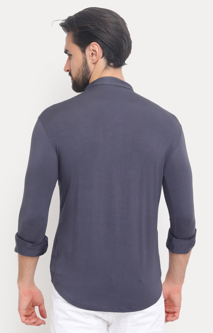 Showoff | SHOWOFF Men's Knited Full Sleeve Slim Fit Solid Grey Casual Shirt 3