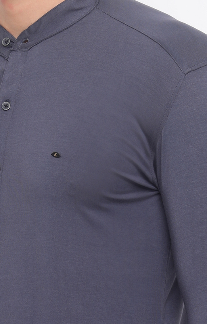 Showoff | SHOWOFF Men's Knited Full Sleeve Slim Fit Solid Grey Casual Shirt 4